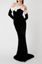 Flowering Girl Women Lara Bowtie Off-Shoulder Velvet Maxi Dress