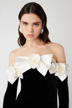 Flowering Girl Women Lara Bowtie Off-Shoulder Velvet Maxi Dress