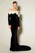 Flowering Girl Women Lara Bowtie Off-Shoulder Velvet Maxi Dress