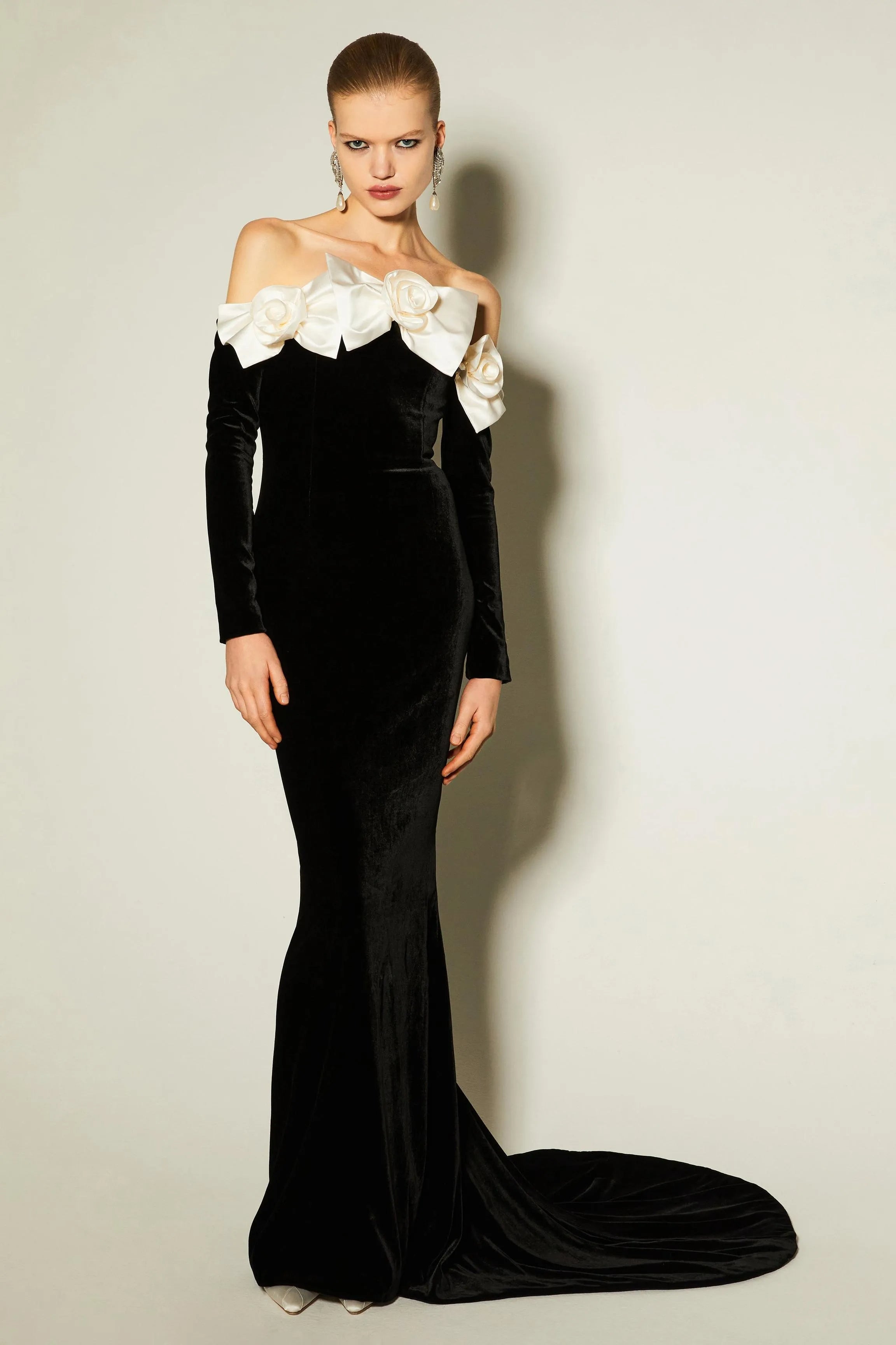 Flowering Girl Women Lara Bowtie Off-Shoulder Velvet Maxi Dress