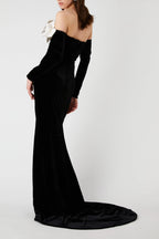 Flowering Girl Women Lara Bowtie Off-Shoulder Velvet Maxi Dress