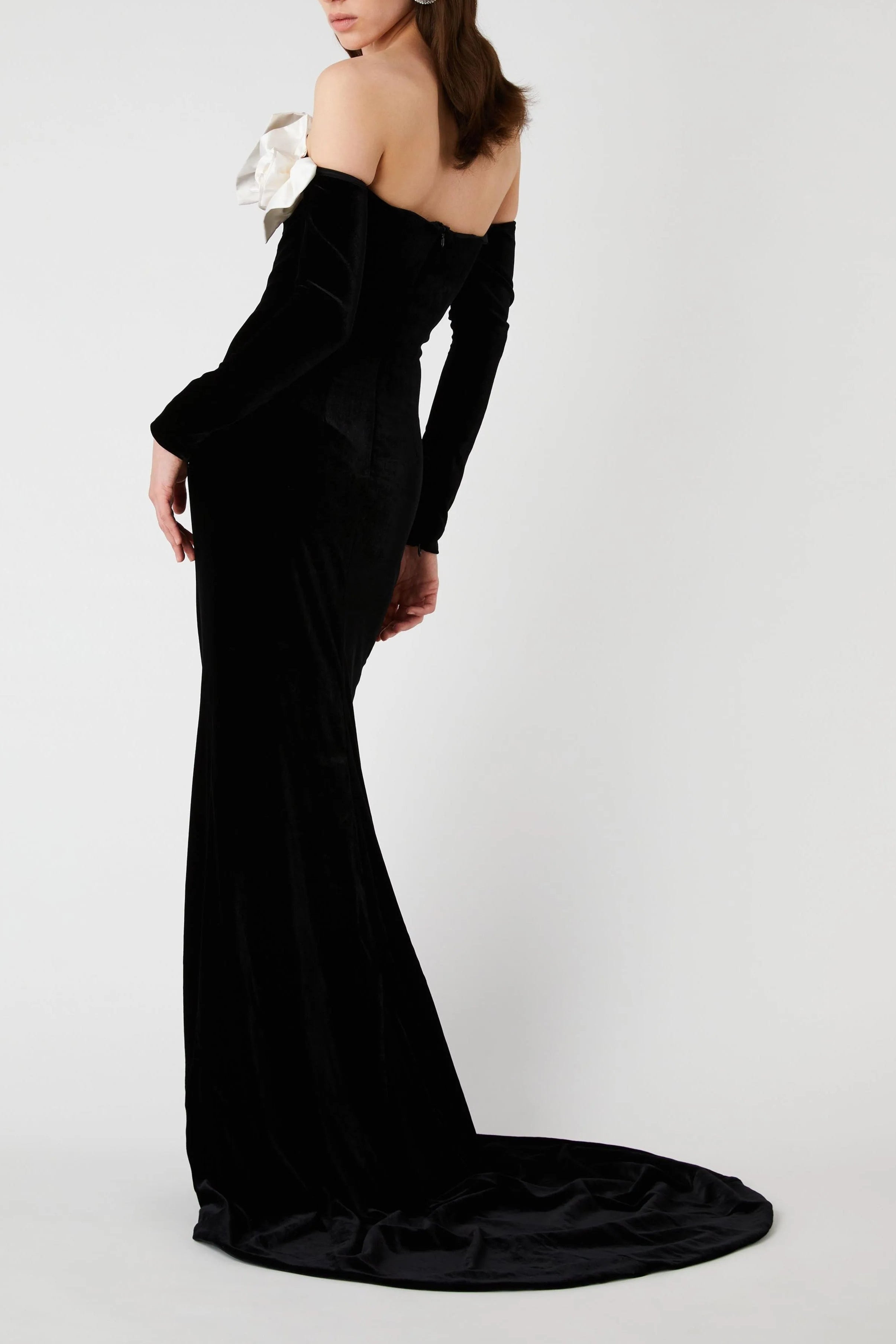 Flowering Girl Women Lara Bowtie Off-Shoulder Velvet Maxi Dress
