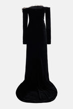 Flowering Girl Women Lara Bowtie Off-Shoulder Velvet Maxi Dress