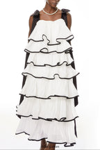 mandy White layer Ruffled Maxi Dress with Bows