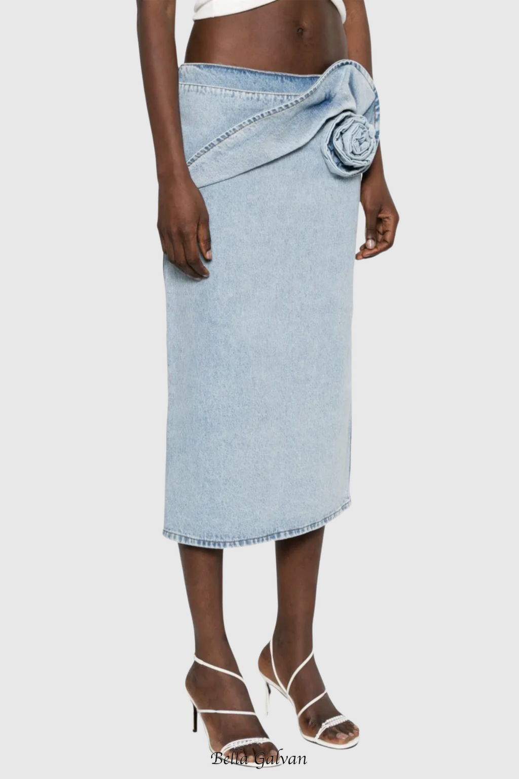 Flowering Girl Women xaviera Floral Appliqué Denim Midi Skirt
