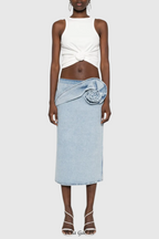 Flowering Girl Women xaviera Floral Appliqué Denim Midi Skirt