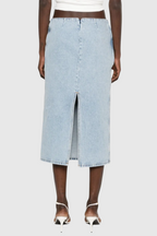 Flowering Girl Women xaviera Floral Appliqué Denim Midi Skirt