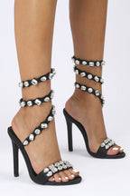 Flowering Girl Women Laura Diamond Ankle Strap Stiletto Sandals - Black
