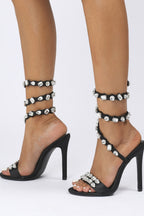 Flowering Girl Women Laura Diamond Ankle Strap Stiletto Sandals - Black