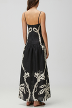 Flowering Girl Women Lawerey Print Linen Maxi Dress