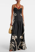 Flowering Girl Women Lawerey Print Linen Maxi Dress