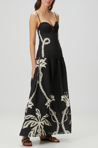 Flowering Girl Women Lawerey Print Linen Maxi Dress