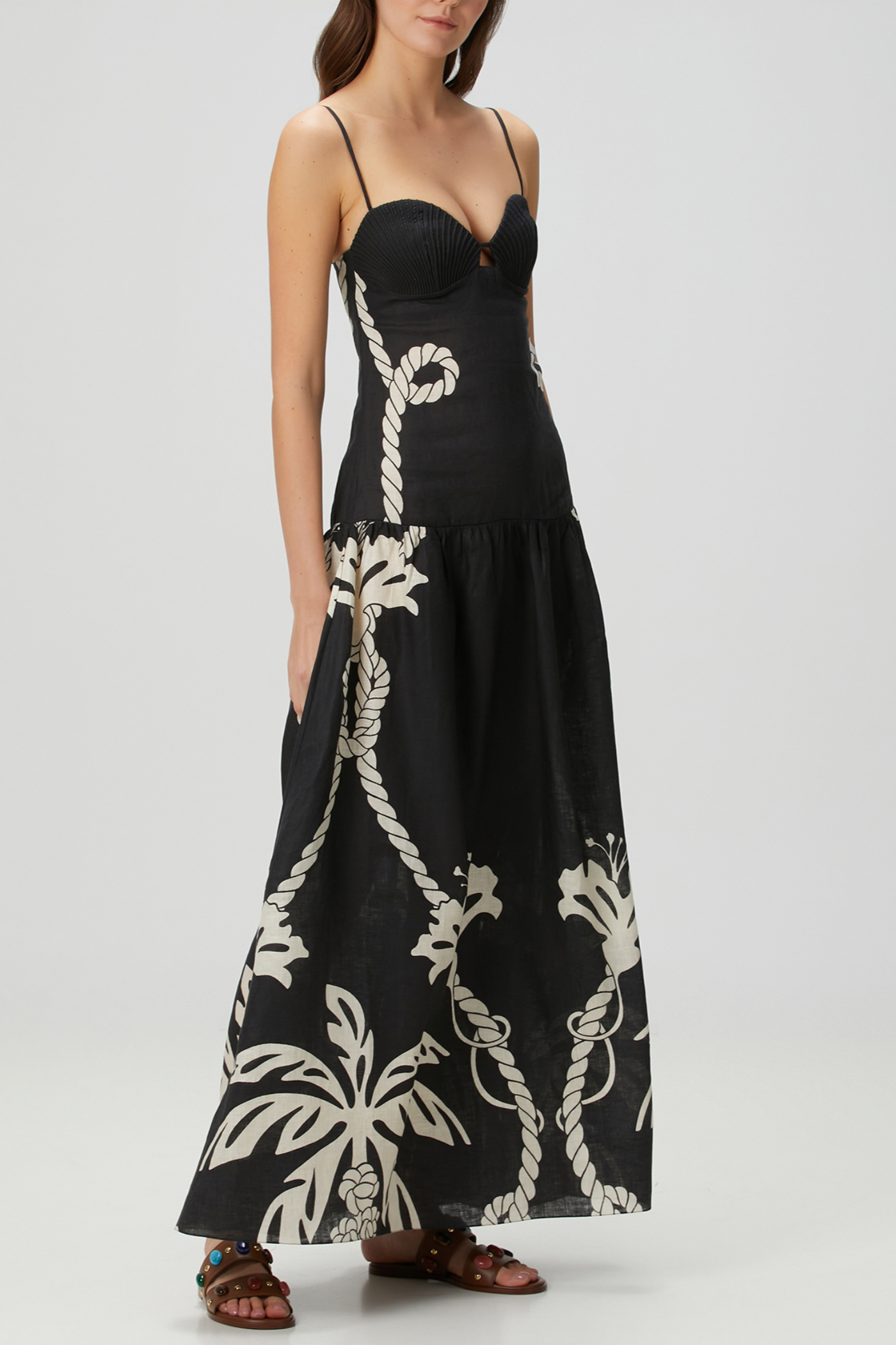 Flowering Girl Women Lawerey Print Linen Maxi Dress