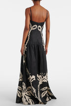 Flowering Girl Women Lawerey Print Linen Maxi Dress