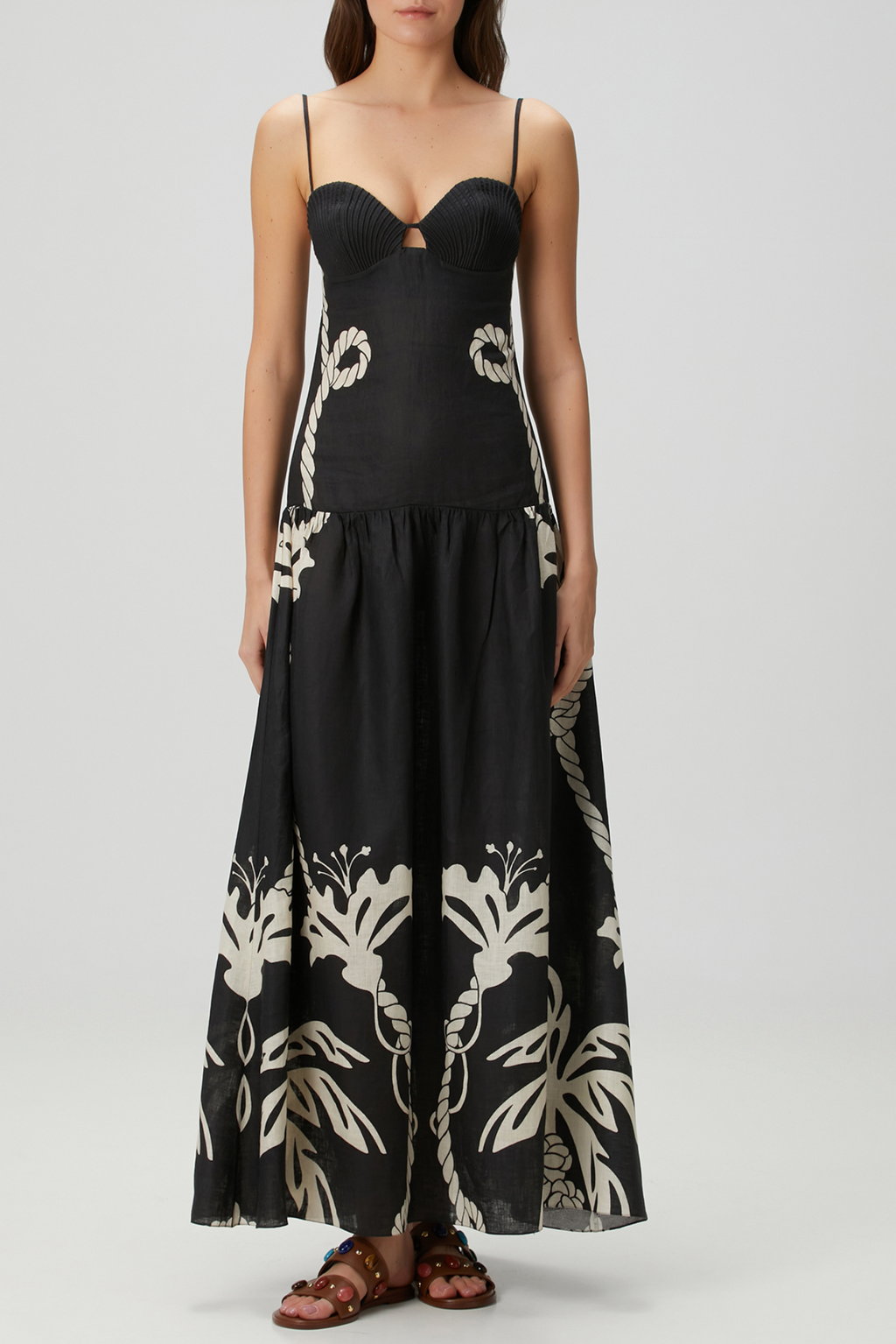 Flowering Girl Women Lawerey Print Linen Maxi Dress