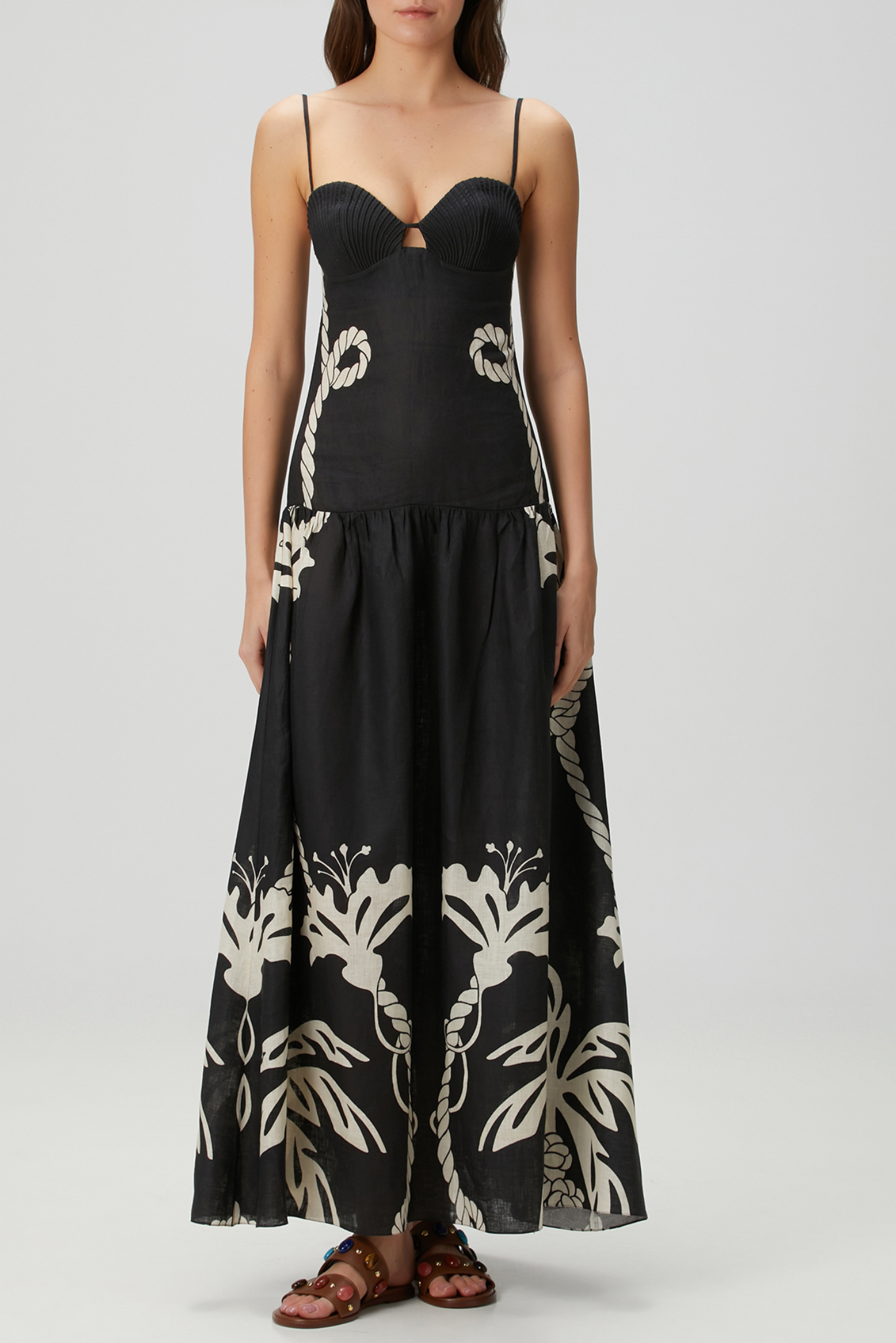 Flowering Girl Women Lawerey Print Linen Maxi Dress