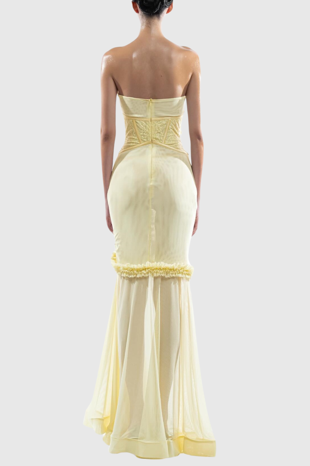 Flowering Girl Women Mesh Cutout Corset Maxi Dress - Yellow