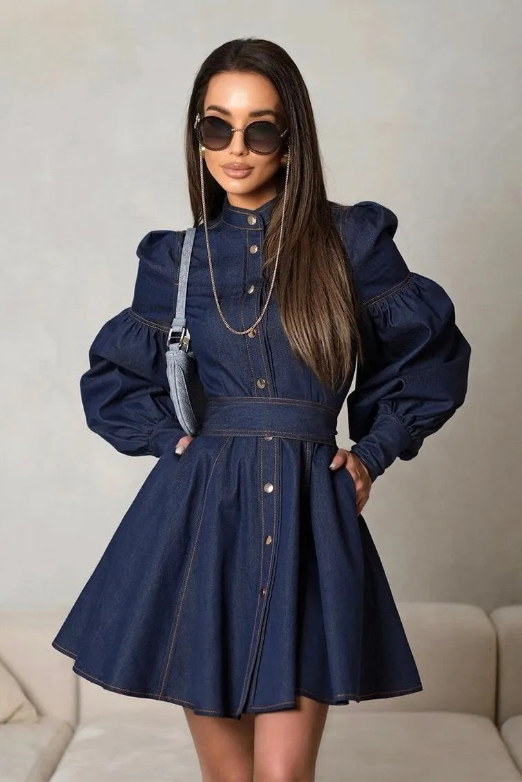 Flowering Girl Women Lena Puff Sleeve Denim Mini Dress