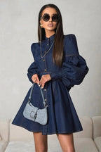 Flowering Girl Women Lena Puff Sleeve Denim Mini Dress