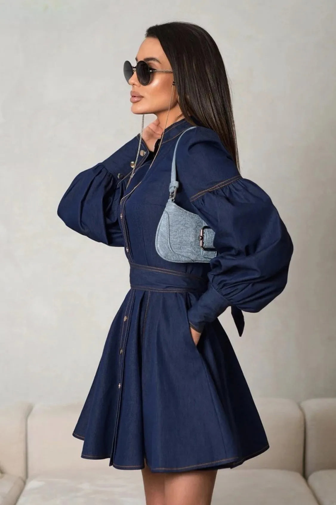 Flowering Girl Women Lena Puff Sleeve Denim Mini Dress