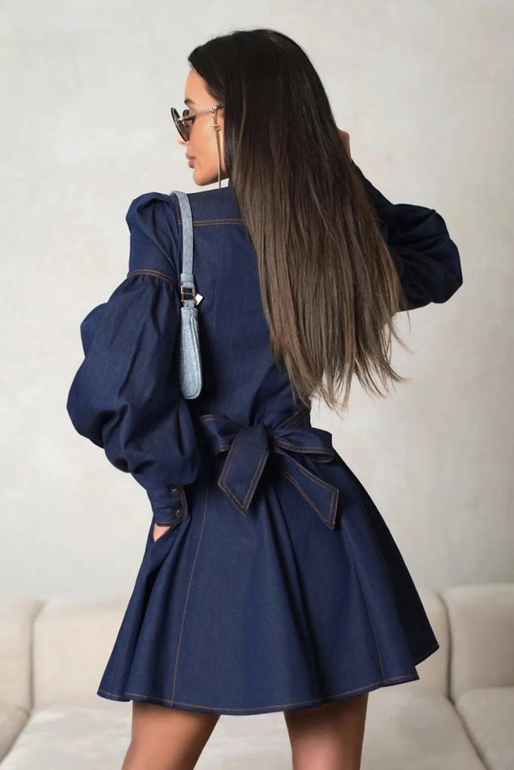 Flowering Girl Women Lena Puff Sleeve Denim Mini Dress