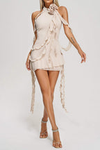 Flowering Girl Women Lennoa Ruffled Halter Mini Dress - Beige