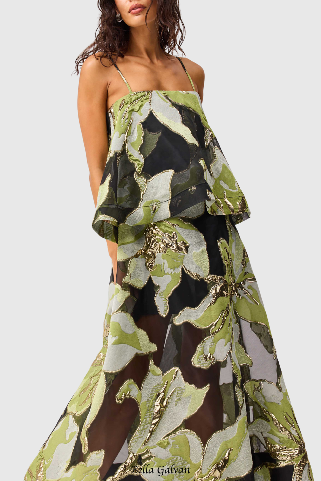 Flowering Girl Women Lennox Floral Jacquard Maxi Dress - Green
