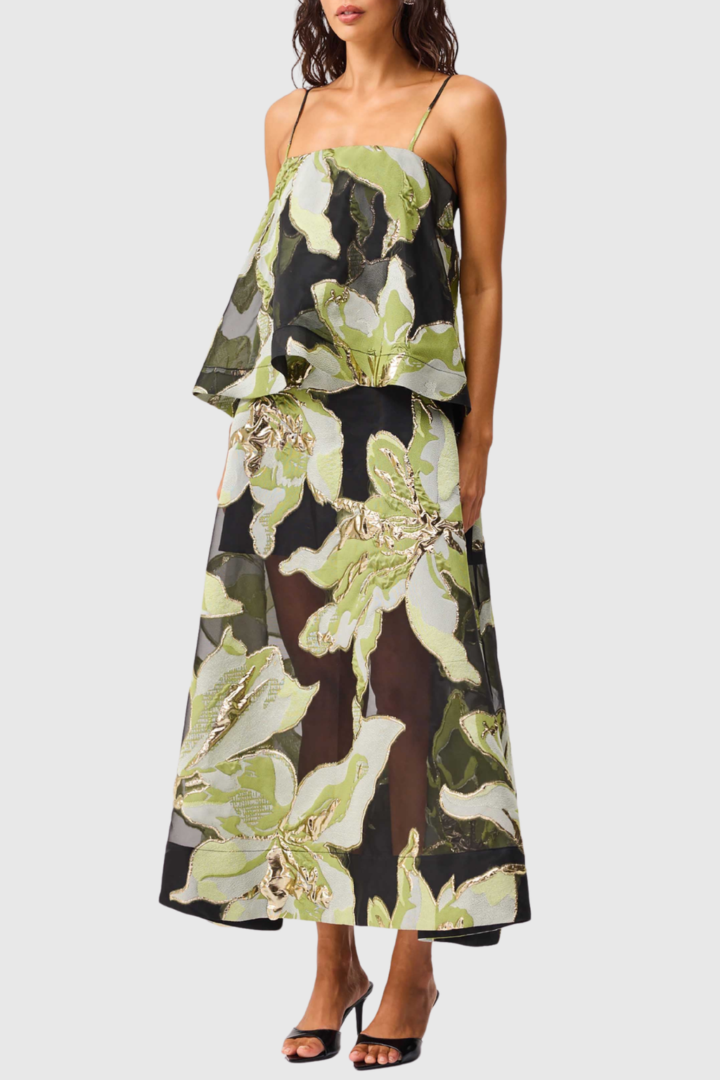 Flowering Girl Women Lennox Floral Jacquard Maxi Dress - Green