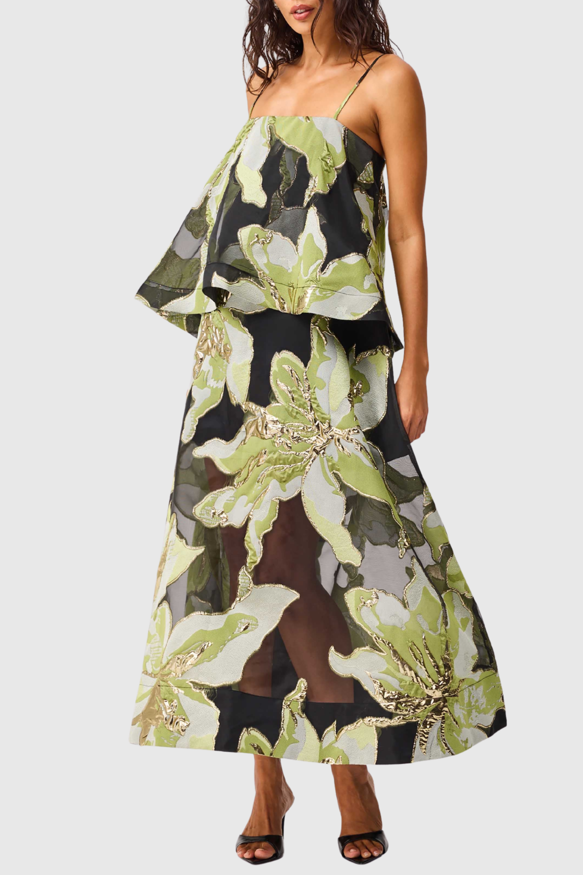 Flowering Girl Women Lennox Floral Jacquard Maxi Dress - Green