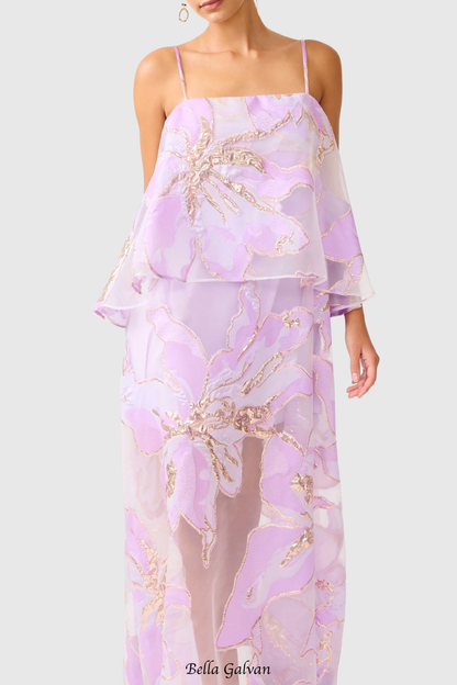 Lennox Floral Jacquard Maxi Dress - Purple