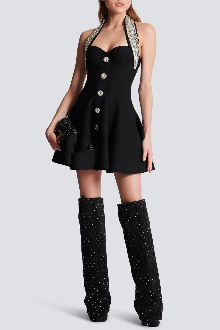 Flowering Girl Women Halter Buckle Mini Dresses In Black