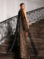 Flowering Girl Women Lieda Leopard Cape Sequin Mini Dress