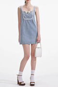 Flowering Girl Women Light Blue Denim Bow Mini Dress