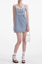 Flowering Girl Women Light Blue Denim Bow Mini Dress