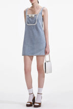 Flowering Girl Women Light Blue Denim Bow Mini Dress