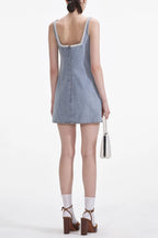 Flowering Girl Women Light Blue Denim Bow Mini Dress