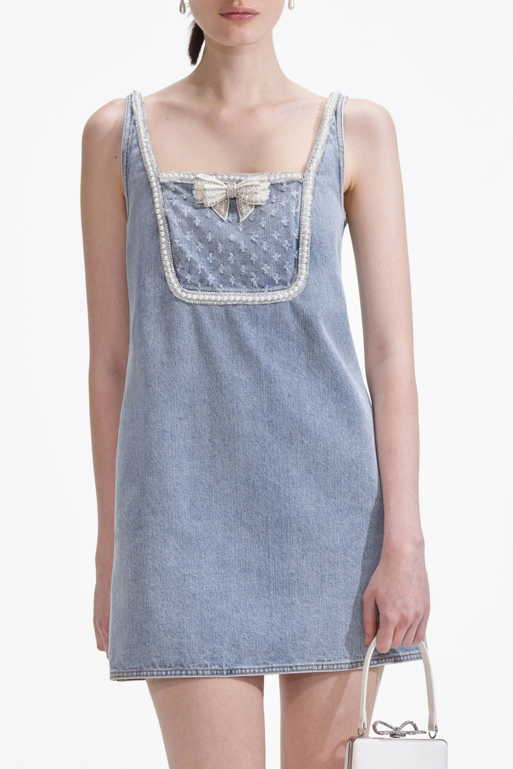 Flowering Girl Women Light Blue Denim Bow Mini Dress
