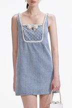 Flowering Girl Women Light Blue Denim Bow Mini Dress