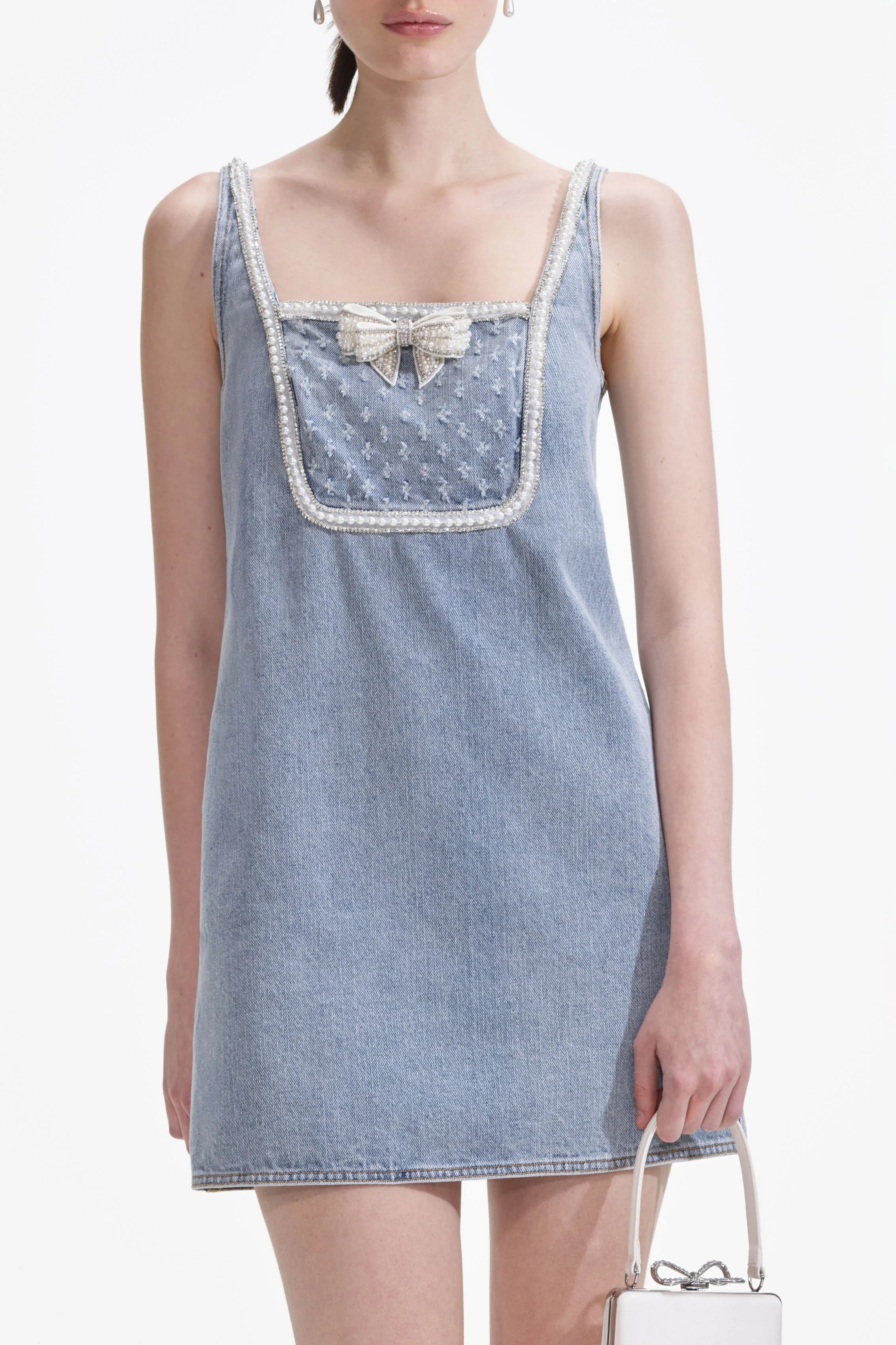 Flowering Girl Women Light Blue Denim Bow Mini Dress