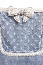 Flowering Girl Women Light Blue Denim Bow Mini Dress