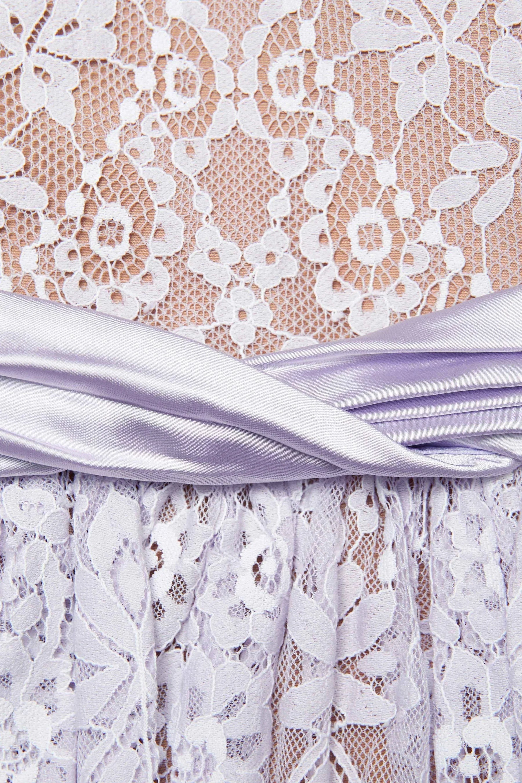 Flowering Girl Women Lilac Lace Satin Mini Dress