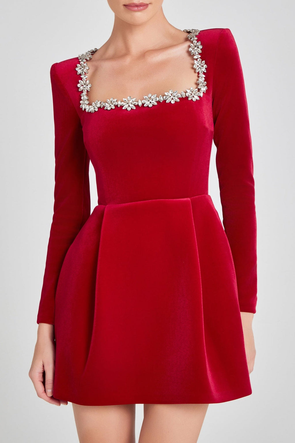 Flowering Girl Women Lilay Diamante Square Collar Mini Bandage Dress - Red