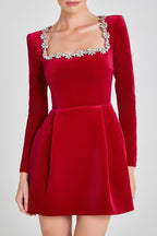 Flowering Girl Women Lilay Diamante Square Collar Mini Bandage Dress - Red