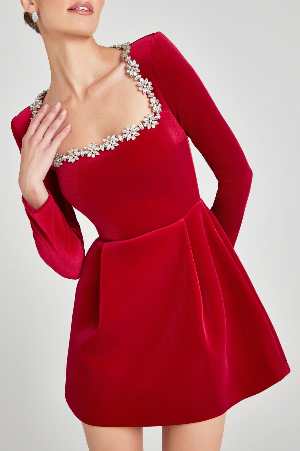Flowering Girl Women Lilay Diamante Square Collar Mini Bandage Dress - Red