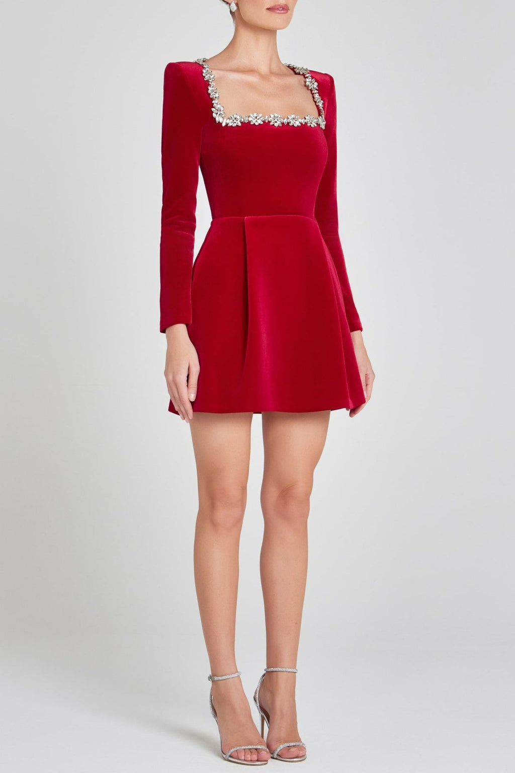 Flowering Girl Women Lilay Diamante Square Collar Mini Bandage Dress - Red
