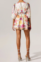xanthe V-Neck Floral Billow Sleeve Mini Dress