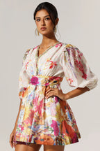 xanthe V-Neck Floral Billow Sleeve Mini Dress
