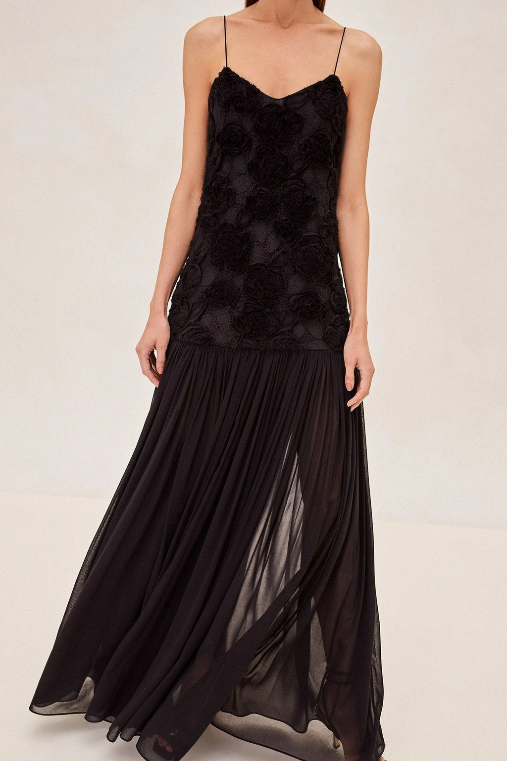 Flowering Girl Women Lillie Spaghetti Floral Ruffle Maxi Dress - Black
