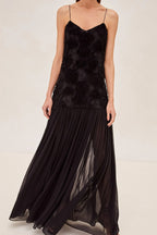 Flowering Girl Women Lillie Spaghetti Floral Ruffle Maxi Dress - Black