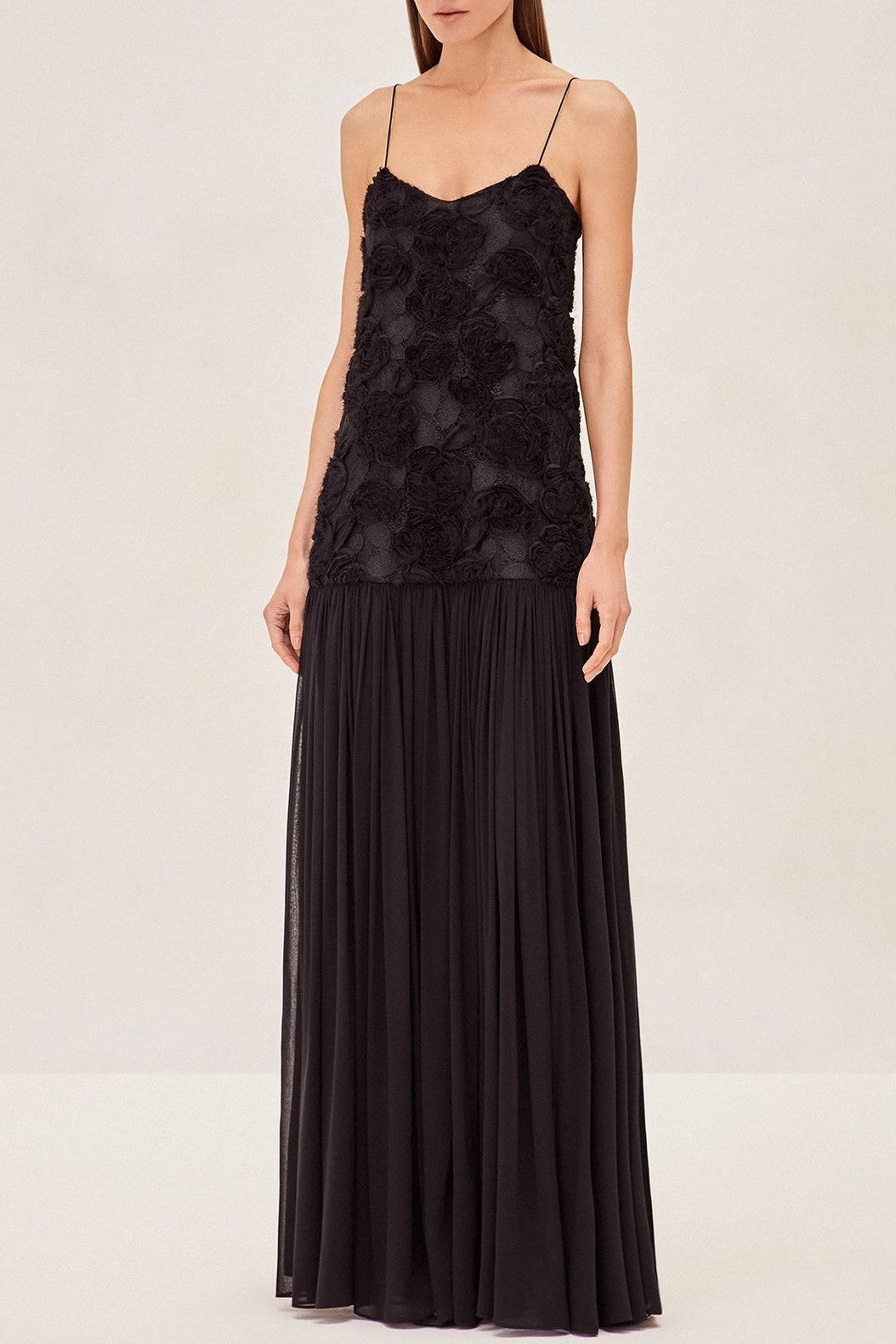 Flowering Girl Women Lillie Spaghetti Floral Ruffle Maxi Dress - Black